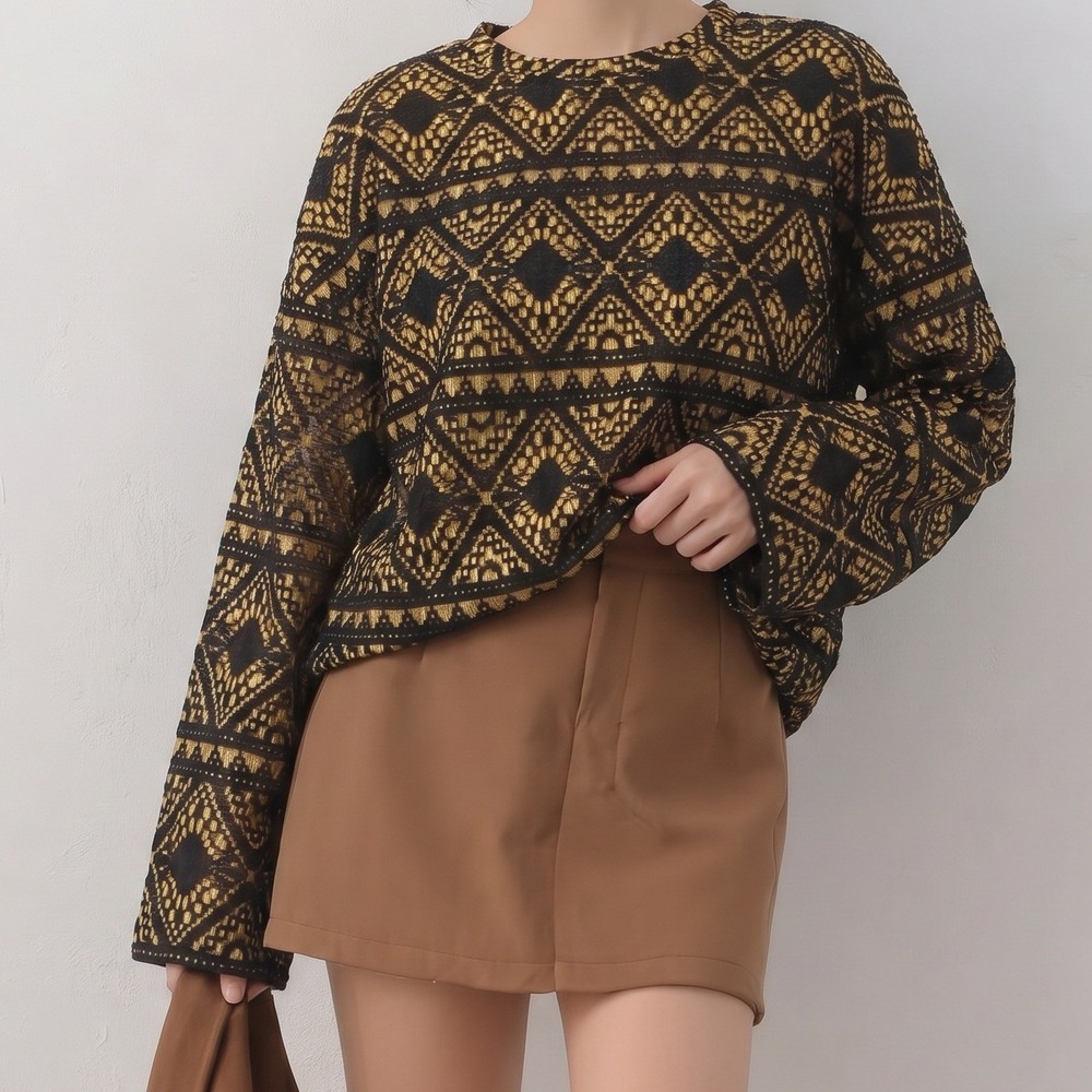 Zara Trafaluc Indie Cutwork Artsy Boho Boxy Bold Lace Overlay Sweater Top Small